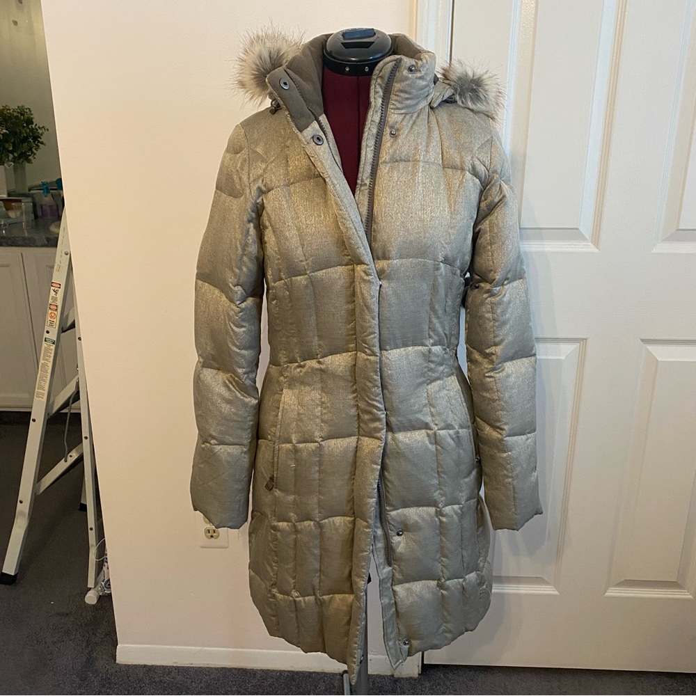 😍 Eddie Bauer Lodge Down Parka gray Champagne Beige Tan